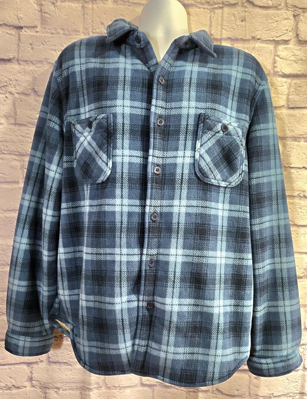 WP Weatherproof Blue Plaid Sherpa Lined Button Up Shirt Jacket XL Long Sleeves